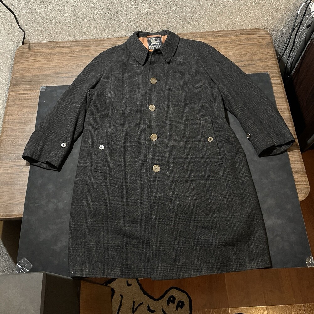 Burberry Trench Coat Wool Jacket Houndstooth Duster Vintage England Prosum 1960s